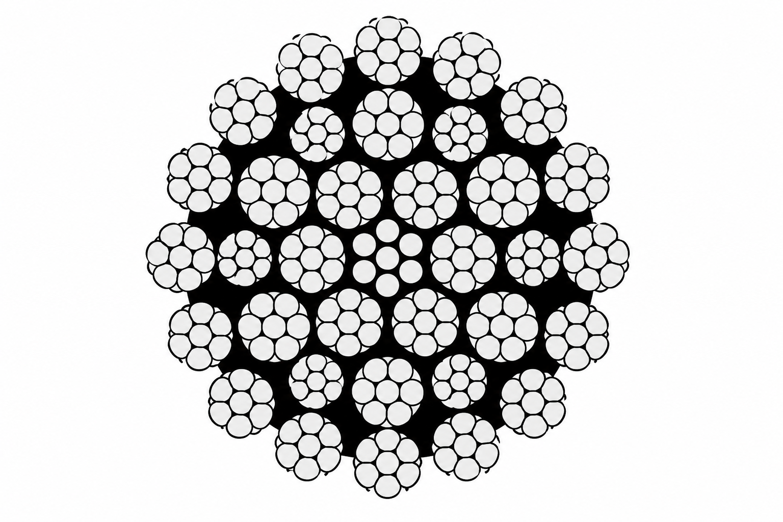 35(W)×K7 compacted wire rope cross-section showing compacted outer strands surrounding a compacted K7 steel core.
