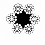 HYPERLIFT 6F 6×19 Fiber Core wire rope cross-section showing six 19-wire strands surrounding a fiber core.