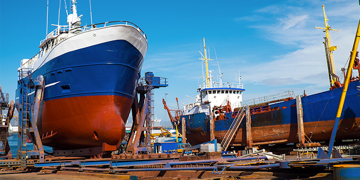 Shipyard with two ships ready to be maintained