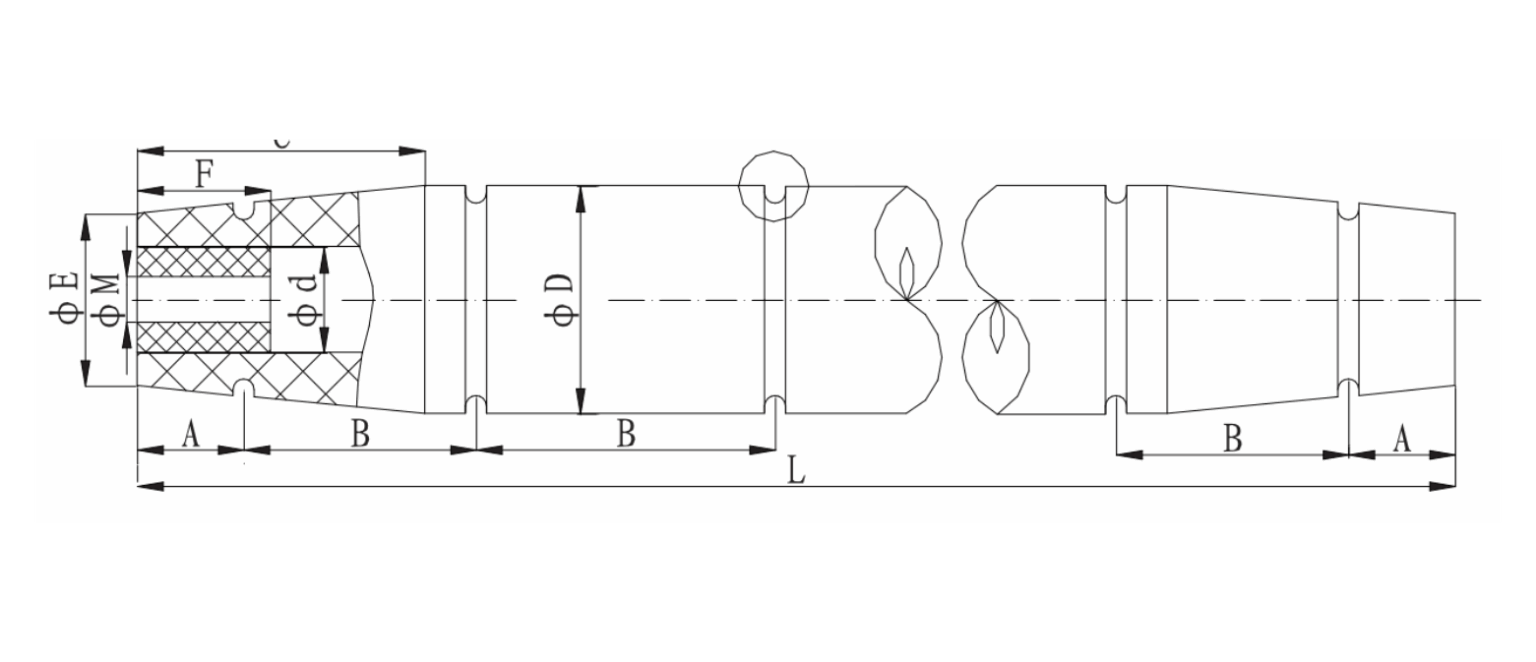 Technical drawing of cylindrical tug fender with conical ends and dimensions.