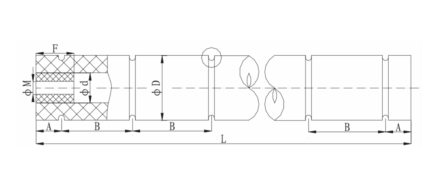 Technical drawing of straight cylindrical tug fender with mounting dimensions.