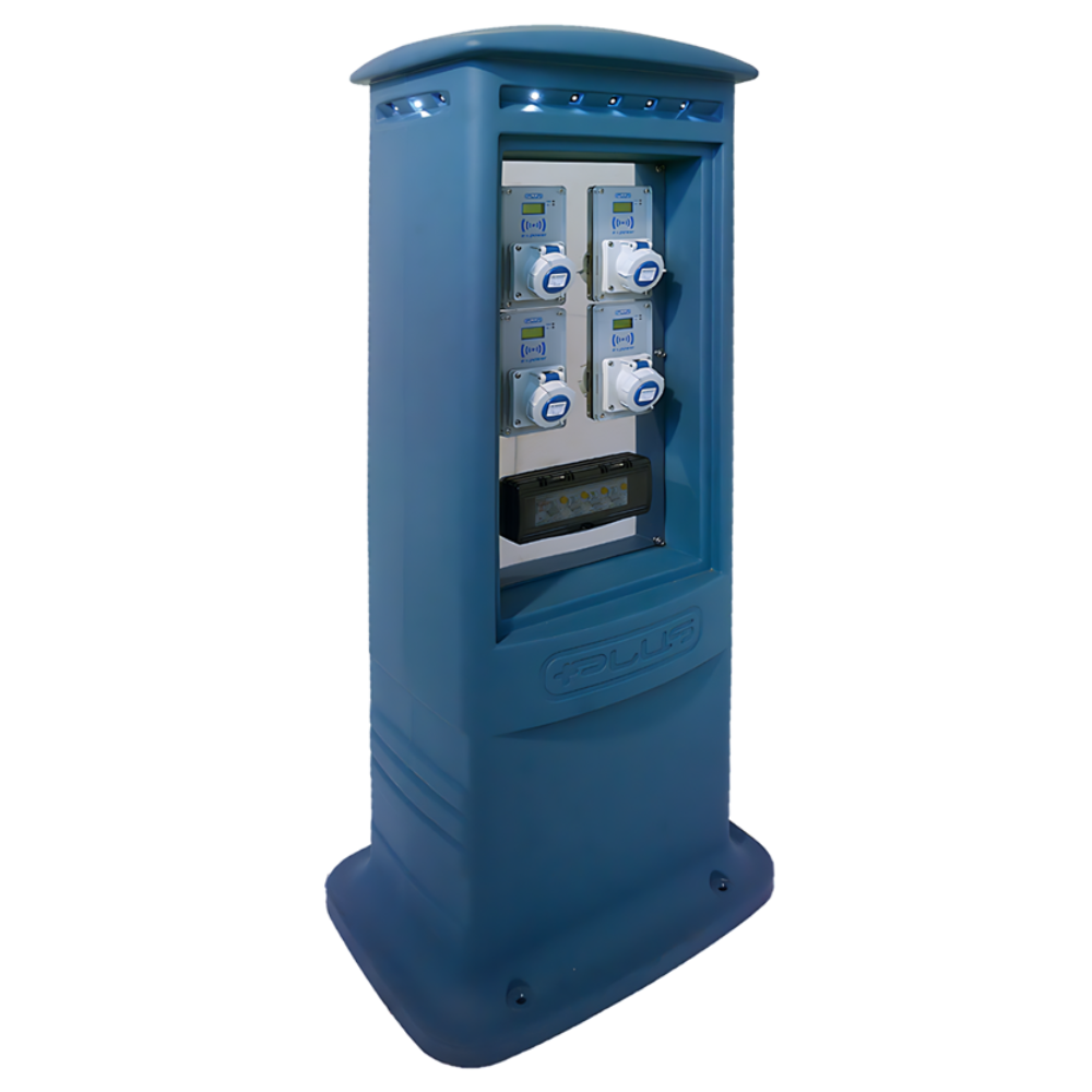 Marine Pedestal SMART-C with power sockets, LED lighting, and IP67 protection for marina utility management