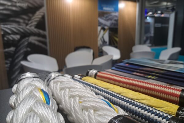 Display of Katradis mooring and towing ropes at the Europort 2025 exhibition booth.